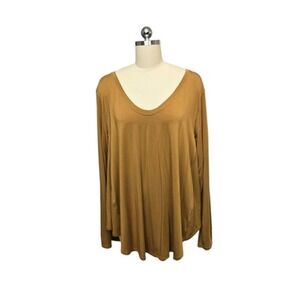 Lululemon Long Sleeve‎ Shirt Womens Large Brown Tan Oversized Scoop Neck Logo